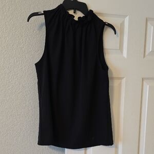 Ann Taylor Black Ruffle Neck Sleeveless Blouse